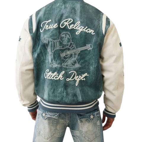 Denim Print Retro Varsity Jacket